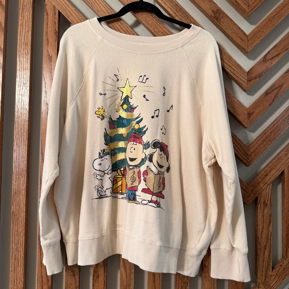 Cozy Christmas Maurices Peanuts Snoopy Sweatshirt 1X Charlie Brown Gold Foil